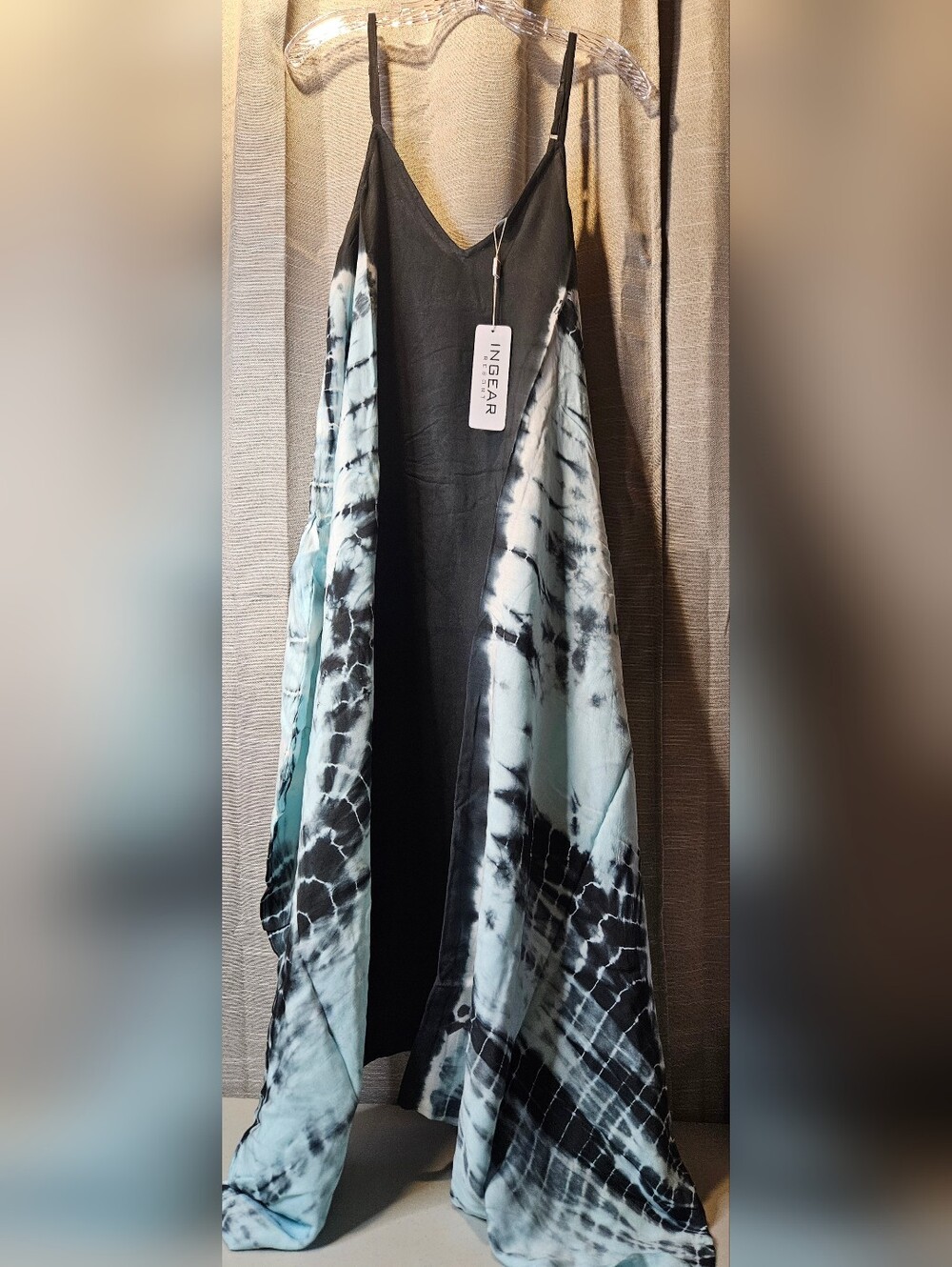 Black and Blue Tie-Dye Flowing Jumpsuit - Picture 6 of 13